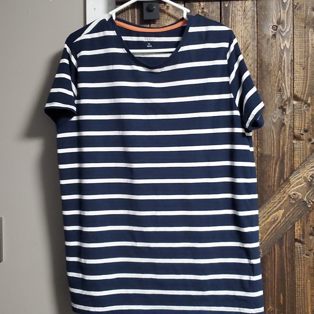 Livergy XL mens striped navy and white shirt